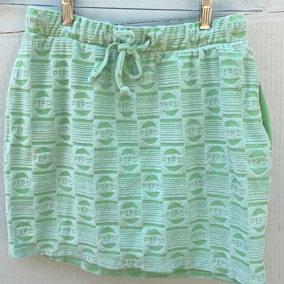 Pepsi X Forever 21 Womens checkered velour green mini skirt retro style - Picture 9 of 9